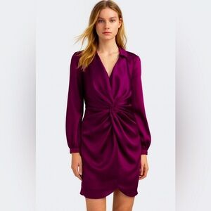 Trina Turk Long Sleeve Satin Anne Front Twist Wrap Dress
